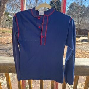 Vintage Navy Henley with Red Contrast Trim